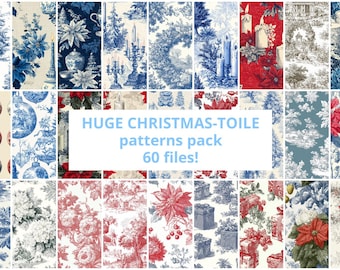 Patrón sin costuras de tela navideña, chinoiserie roja y azul, imprimible, para hacer álbumes de recortes y tarjetas navideñas, fondos festivos, toile de jouy