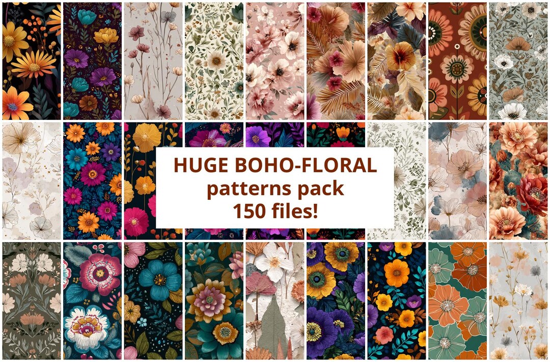 Huge Boho Floral Seamless Pattern Digital Paper Pack Neutral Boho ...
