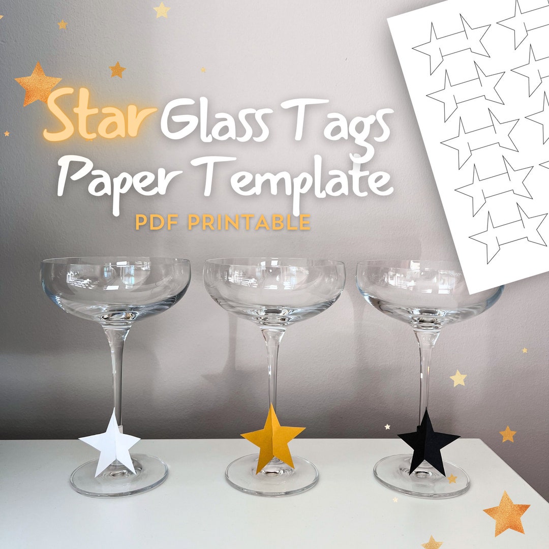 New Year's Eve Wine Glass Place Card, Name Tag, Star Place Card, Modern
