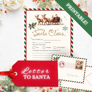 Brief aan de kerstman, afdrukbaar verlanglijstje, kerstmis, voor kinderen, gemakkelijk af te drukken, digitale instant, download, kerstactiviteit, envelop