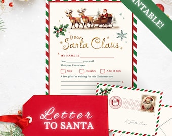 Carta a Papá Noel, Lista de deseos imprimible, Navidad, Para niños, Fácil de imprimir, Digital Instantáneo, Descarga, Actividad navideña, Sobre