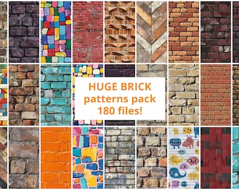 Huge pack (180 pcs) of Brick Seamless pattern, Game,  Rustic, Vintage, Construction, Textured, Scrapbook, Paper, Digital, Commercial Use