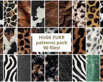Paquete enorme (90 piezas) de patrón sin costuras de piel de cuero animal, cumpleaños, álbum de recortes, elegante, vibrante, papel de tendencia, digital, uso comercial