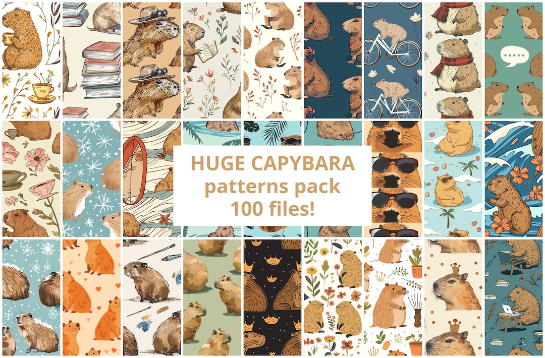 Huge Pack (100 Pcs) of Capybara Seamless Pattern, Birthday, Scrapbook ...