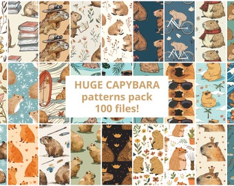 Huge pack (100 pcs) of Capybara Seamless pattern, Birthday, Scrapbook, Cute, Vibrant, Animals, Trend Paper, Digital, Commercial Use