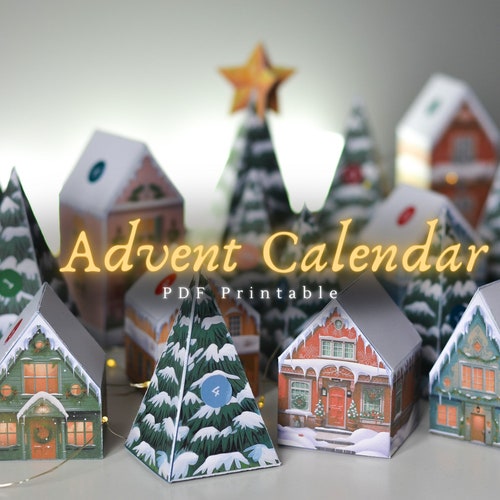 Adventskalender zum Ausdrucken, Countdown bis Weihnachten, Weihnachtsdorf aus Papier, Adventskalender-PDF, Adventskalender-Boxen, PDF zum Ausdrucken, DIY