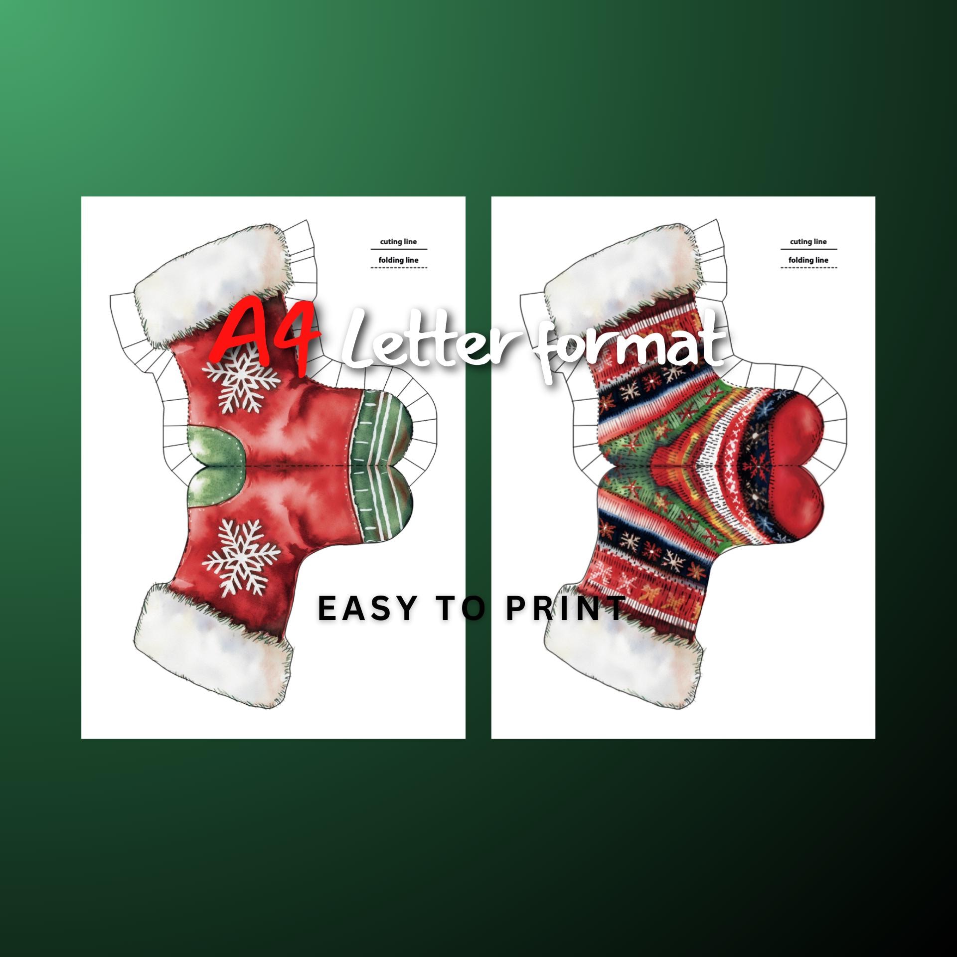 印刷可能な紙製クリスマスストッキング、すぐにダウンロードできるクリスマスソックス、クラフト封筒、DIY  冬の子供向けアクティビティ、ホリデーギフトの記念品デコレーション - Etsy 日本, image size:1920x1920