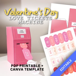 Printable Love Coupon Tickets Machine For Him Her, Editable Canva Template, Anniversary Gift, Birthday Gift, Valentine's Day, PDF DIY Crafts