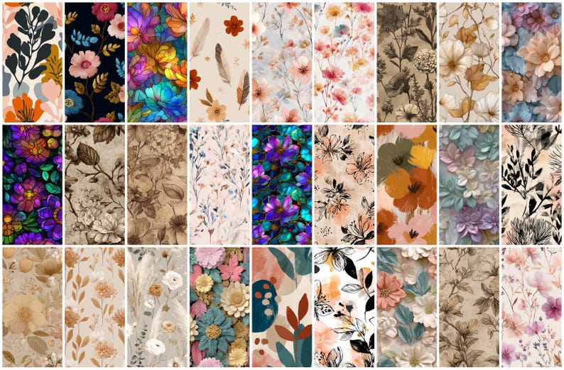Huge Boho Floral Seamless Pattern Digital Paper Pack Neutral Boho ...