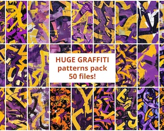 Huge pack (50 pcs) of GRAFFITI seamless patterns backgrounds 1024x1024 px - commercial use - spraypaint - purple yellow