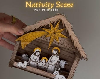 Printable Paper Nativity Scene Cut And Fold Paper Toy DIY Craft Kit Christmas Decoration Baby Jesus in the Manger Diorama Self Assembly