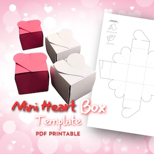 Mini Paper Heart Box Template - PDF Printable - DIY - Valentines Day, Wedding Favor Box, Gift Box Template, Valentine&#39;s, A4, Letter, Crafts
