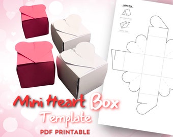 Modello per mini scatola a forma di cuore di carta - PDF stampabile - Fai da te - San Valentino, scatola per bomboniere, modello per scatola regalo, San Valentino, A4, lettera, artigianato