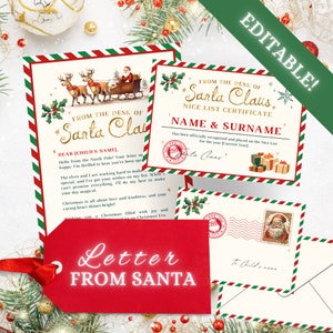 Carta Oficial Aprobada de Santa / Certificado de Lista Bonita / Sobre de Navidad / Plantilla Canva editable / Imprimible / Descarga instantánea /