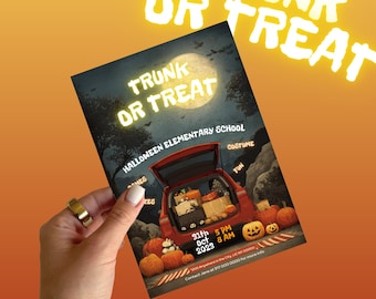 Editable Trunk or Treat Flyer Halloween Party Invitation Printable Canva Template Instant Download