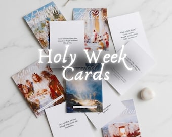 Tarjetas de estudio de la Semana Santa SUD / Devocionales diarios de Pascua / Juego de láminas de bellas artes: Decoración religiosa de Pascua (Descarga digital)