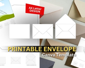 Plantilla Canva de sobre de carta / Dirigida / Carta A4 / Imprimible / PDF + SVG / Cricut / Tarjeta postal de cumpleaños de Navidad de boda