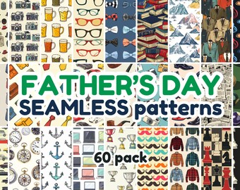 Enorm pakket (60 stuks) met Vaderdag naadloos patroon, man, jongen, klokken, auto's, boten, camera's, pakken, vlinderdas, papier, digitaal, commercieel gebruik