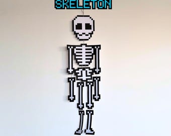 Pixel Hanging Skeleton Printable Paper Decor DIY Halloween Decoration Kids Activity Crafts Gaming Spooky Season Home Party Autumn Fall