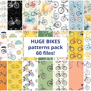 Huge pack (60 pcs) of Bikes Seamless pattern, Birthday, Scrapbook, Cute, Vibrant, Sport, Trend Paper, Digital, Commercial Use