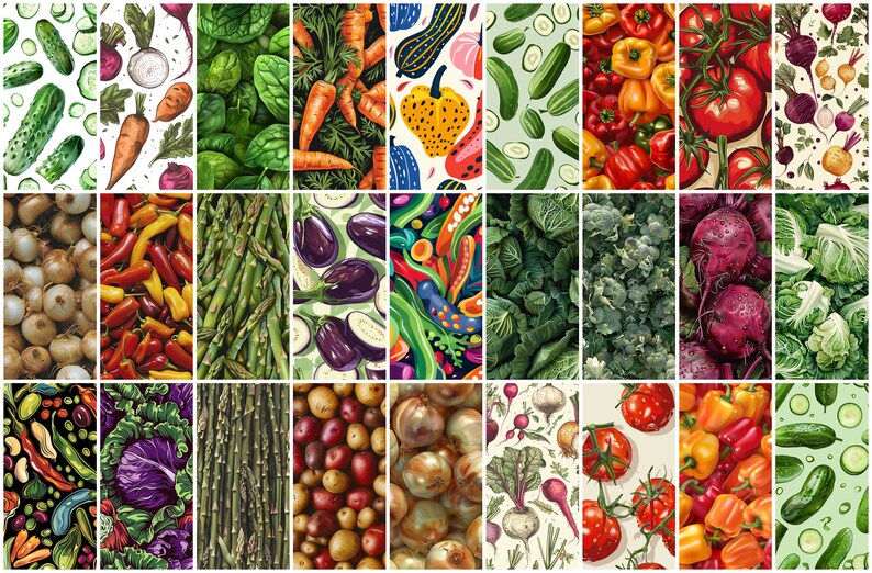 Vegetables Pattern Blocks Huge Pack (320 Pcs) of Vegetables Seamless Pattern, Birthday, Scrapbook ...