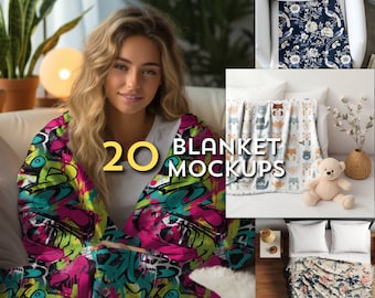 Maquetas de 20 mantas de felpa de terciopelo, maquetas de mantas decorativas, maquetas de mantas estéticas de Printify, arrastrar y soltar en Canva, superposición PNG