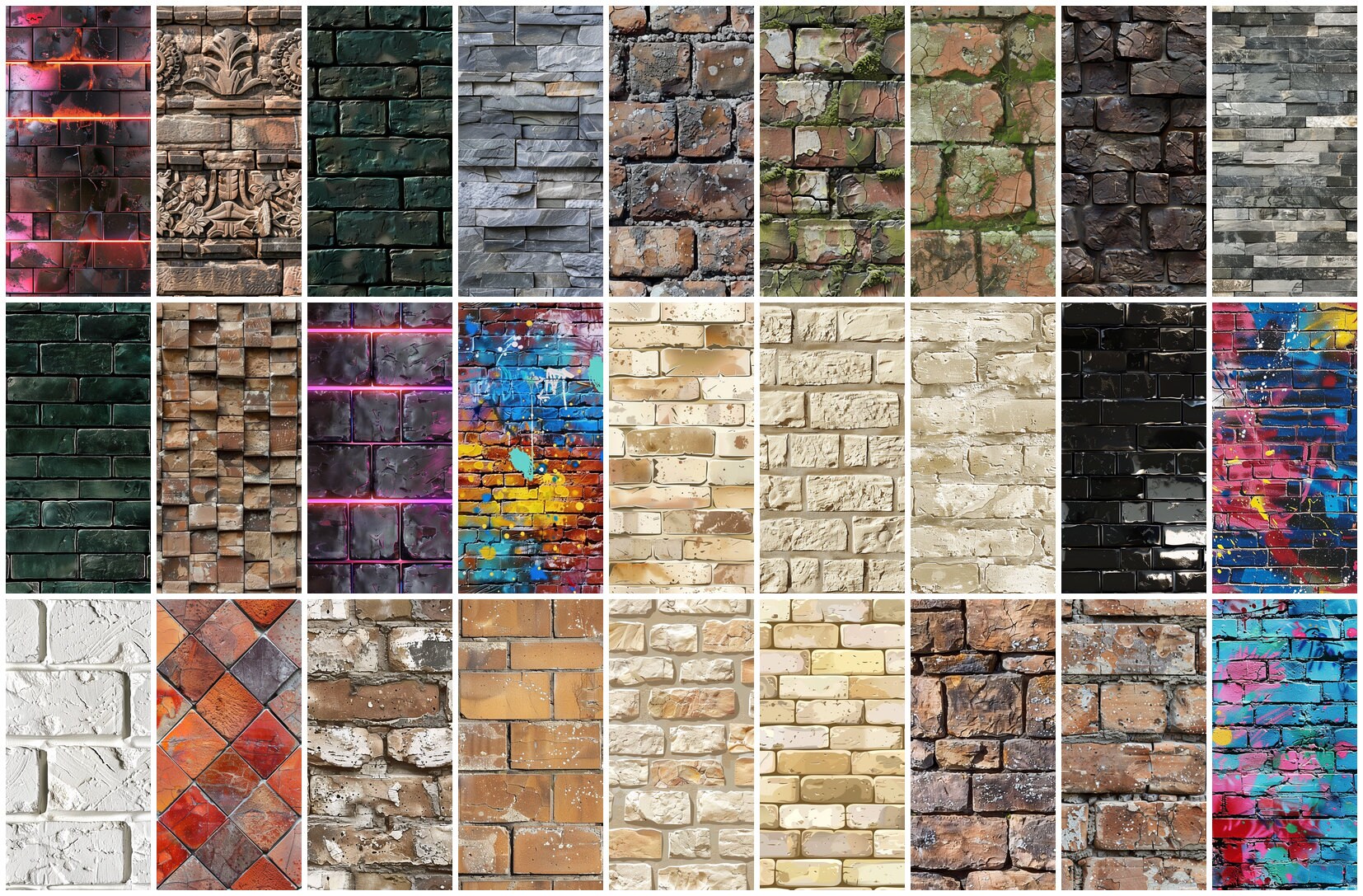 Huge Pack (180 Pcs) of Brick Seamless Pattern, Game, Rustic, Vintage ...