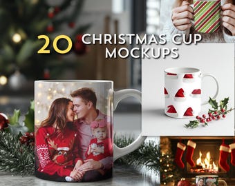 Paquete de maquetas de tazas navideñas sencillas: superposición PNG con estética invernal, diseño rápido de arrastrar y soltar en Canva, plantilla festiva de un minuto