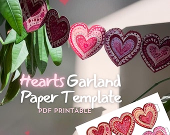 Guirnalda de corazones vintage imprimible / Banner de corazones retro / Decoración de San Valentín hecha a mano / Decoración romántica para fiestas / Descarga instantánea