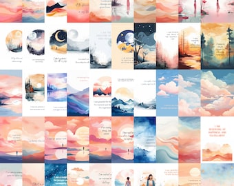 50 tarjetas de afirmación estética - pintadas - archivo pdf imprimible y plantilla Canva
