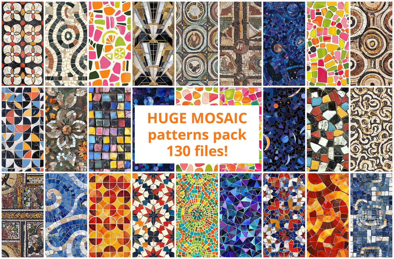 Huge Pack (130 Pcs) of Mosaic Seamless Pattern, Birthday, Scrapbook ...