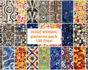 Paquete enorme (130 piezas) de patrones de mosaico sin costuras, para cumpleaños, álbumes de recortes, elegantes, vibrantes, azulejos, papel de tendencia, digital, uso comercial.