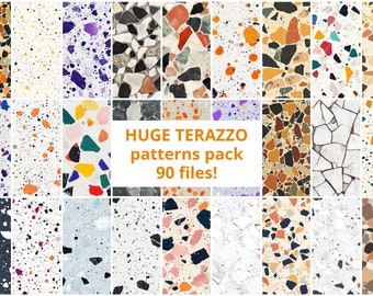 Enorm pakket (90 stuks) terrazzo naadloos patroon, verjaardag, plakboek, elegant, levendig, stenen, trendpapier, digitaal, commercieel gebruik