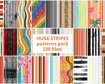 Paquete enorme (230 unidades) de patrones sin fisuras a rayas, Rayas de papel digital, Uso comercial, Álbumes de recortes, Paquete de texturas