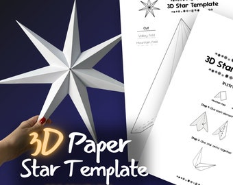 Estrella navideña 3D, estrellas de baja poligonización, estrellas de papel, plantilla PDF de estrella navideña de baja poligonización, ideas de manualidades de invierno