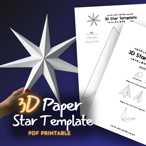 Christmas 3D Star, Low Poly Stars, Papercraft Stars, Star DIY Low Poly Christmas Papercraft PDF template, Winter Craft Ideas