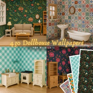 HUGE Bundle Pack of Dollhouse Wallpaper Maileg Mouse pdf download printable file William Morris Designs: Vintage Art Nouveau dolls paper
