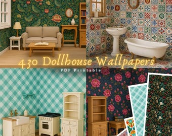 Paquete ENORME de papel tapiz de casa de muñecas Maileg Mouse, descarga en PDF, archivo imprimible, William Morris Designs: papel para muñecas Art Nouveau vintage