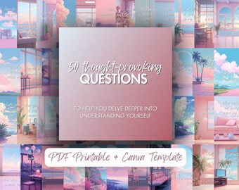 50 thought-provoking cards to know myself better - PDF printable + Canva template