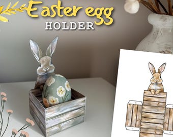 Plantilla para sujetar huevos de conejito de Pascua imprimible: soporte para huevos de papel para hacer uno mismo, manualidad de Pascua para niños, exhibición de huevos, decoración de mesa de Pascua, corte y ensamblaje