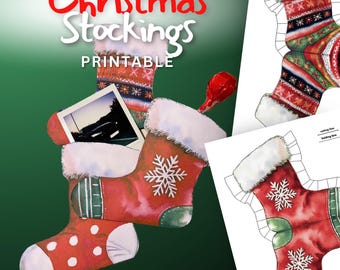 Paper Christmas Stockings Printable, Instant download Xmas Socks, Craft envelopes, DIY Winter Kids Activities, Holiday Gift Keepsake Decor