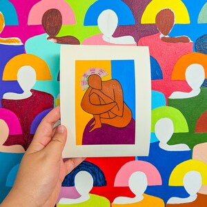 Figurative Painting Colorful Abstract Portrait Painting Colorful Female sitting Modern Portrait Painting Contemporary Folk Art Gift - [D4]