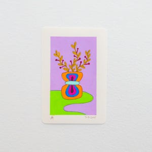 Tarjetas de notas con flores modernas, pintura artística original, pintura de plantas coloridas, arte de decoración de pared botánica, tarjeta de planta pintada a mano, arte vegetal