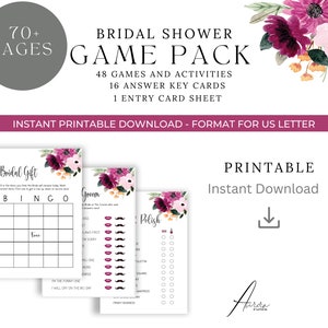 Pacchetto giochi per addio al nubilato / Borgogna floreale / Download istantaneo - Stampabile / Pacchetto feste / Giochi di addio al nubilato / Giochi di coppia