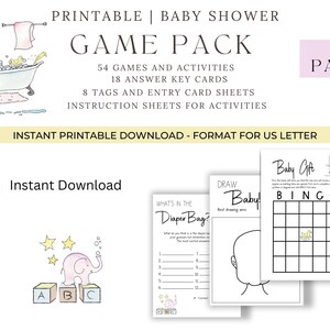 Baby Bath Theme Baby Shower Game Set Baby Game Bundle Gender Neutral Colorful Pink and Blue Instant Download Printable