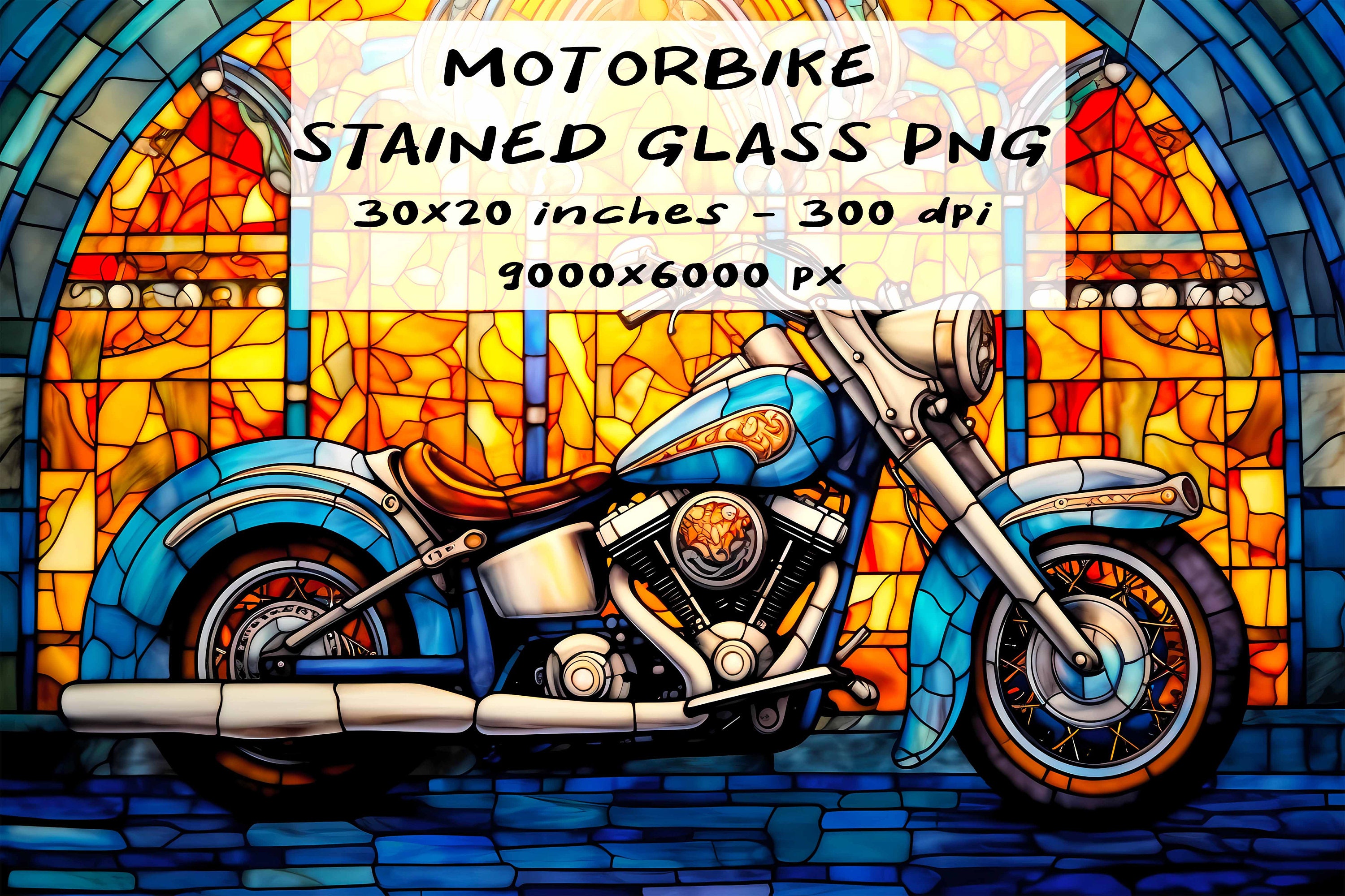 American Motorbike Digital Stained Glass PNG - Etsy