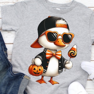 Halloween Silly Goose Boy Png, Retro Halloween Goose Png, Preppy Kids Halloween Tshirt, Trendy Halloween Goose Sublimation Png