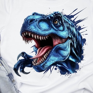 Blue T-Rex Dinosaur PNG, Dinosaur Clipart, T-Rex Sublimation Design, Digital Download