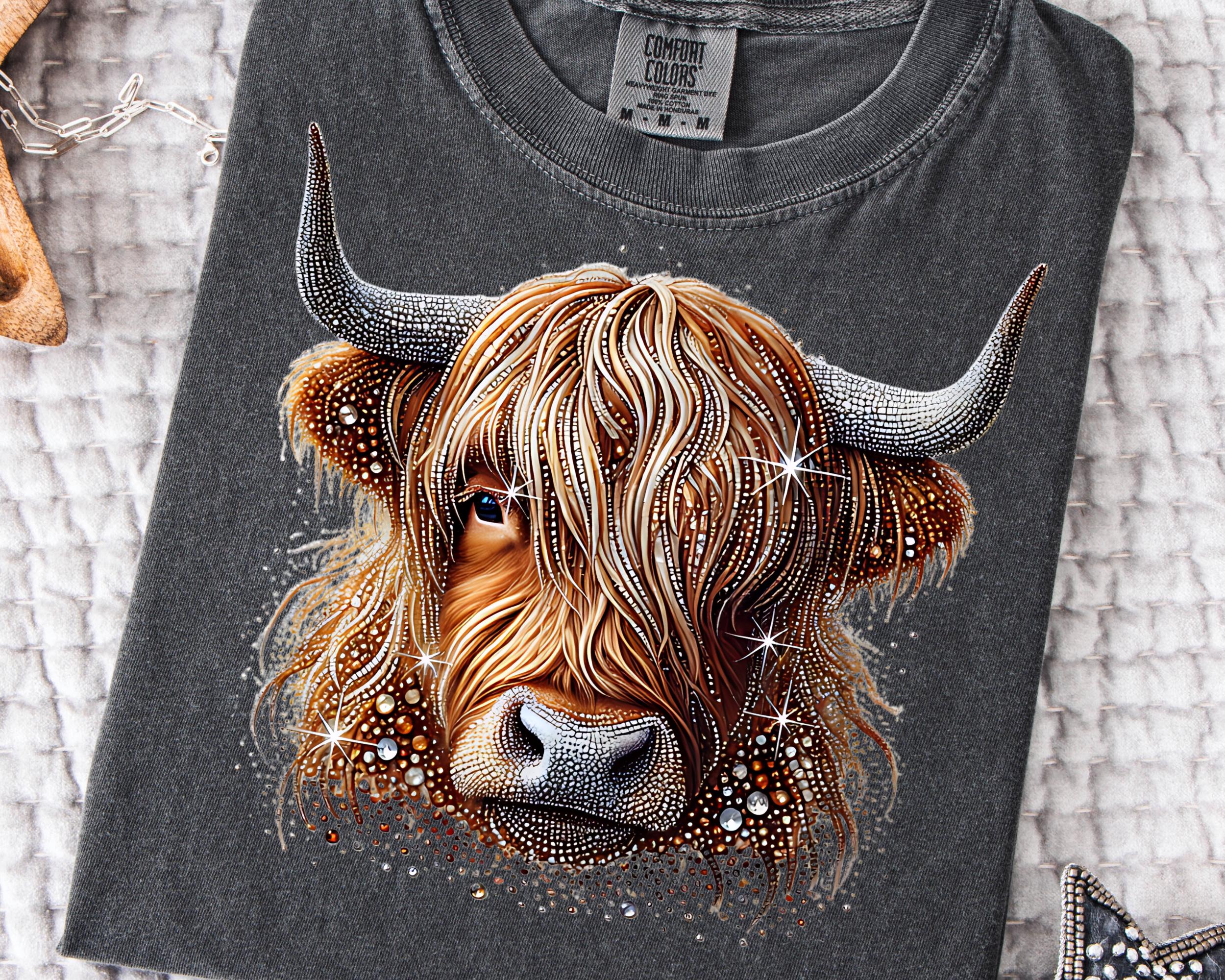 Faux Rhinestone Highland Cow PNG, Rhinestone Diamond Cow Design, Bling ...