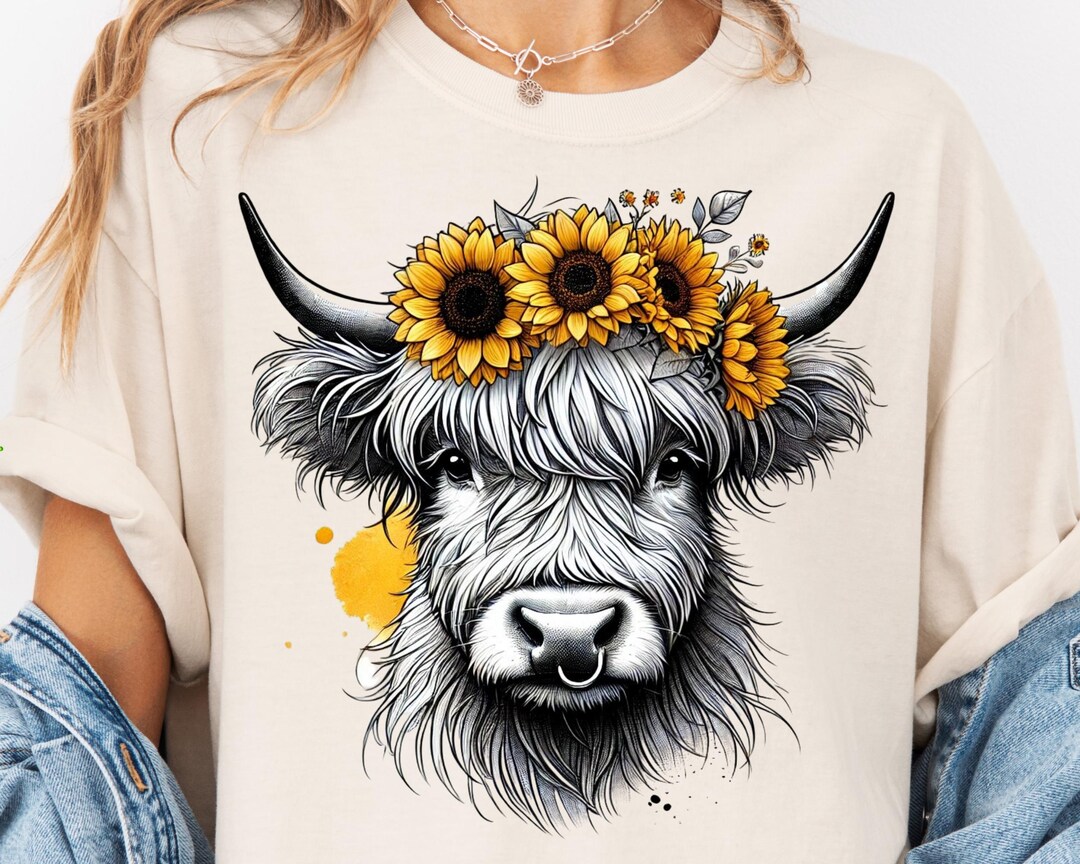 Sunflower Highland Cow PNG, Floral Highland Cow Png Sublimation Design ...